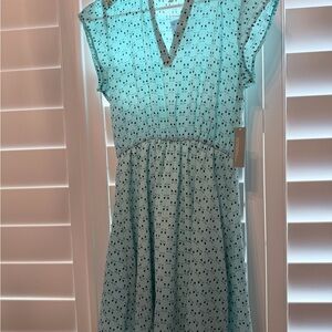 Light Blue Printed V-Neck Women's Dress